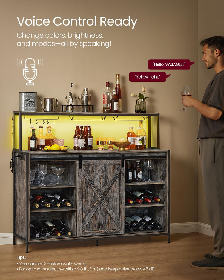 Coffee Bar Buffet Cabinet with LED Light and Power Outlet