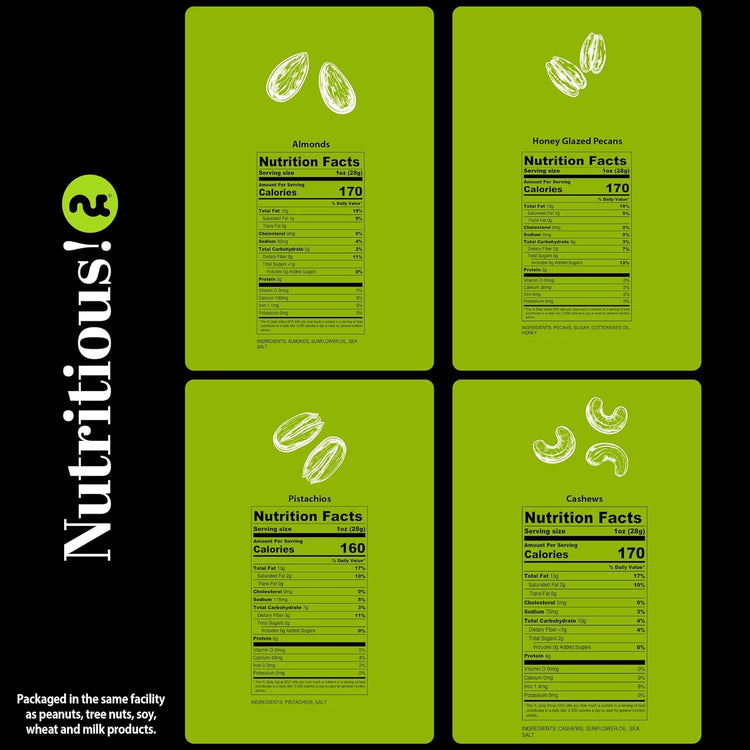 NUT CRAVINGS - Mixed Nuts Gift Basket + Green Ribbon (4 Assortments) Food Arrangement, Healthy Snack Care Package, Food Assortments