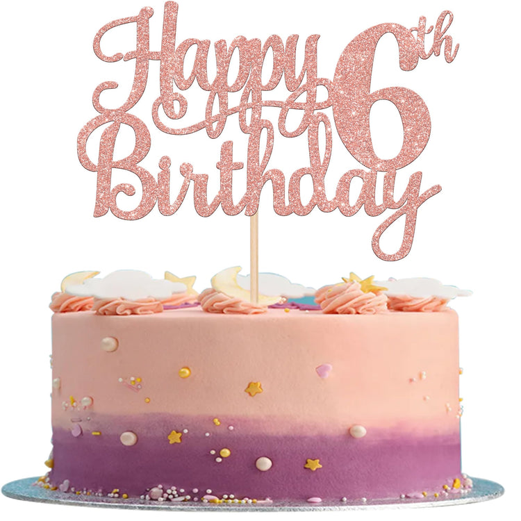 1 PCS Happy 6th Birthday Cake Topper Glitter Cheers to 6 Years Cake Pick Number 6 Fabulous Cake Decoration for 6th Birthday Party Decorations Supplies Rose Gold