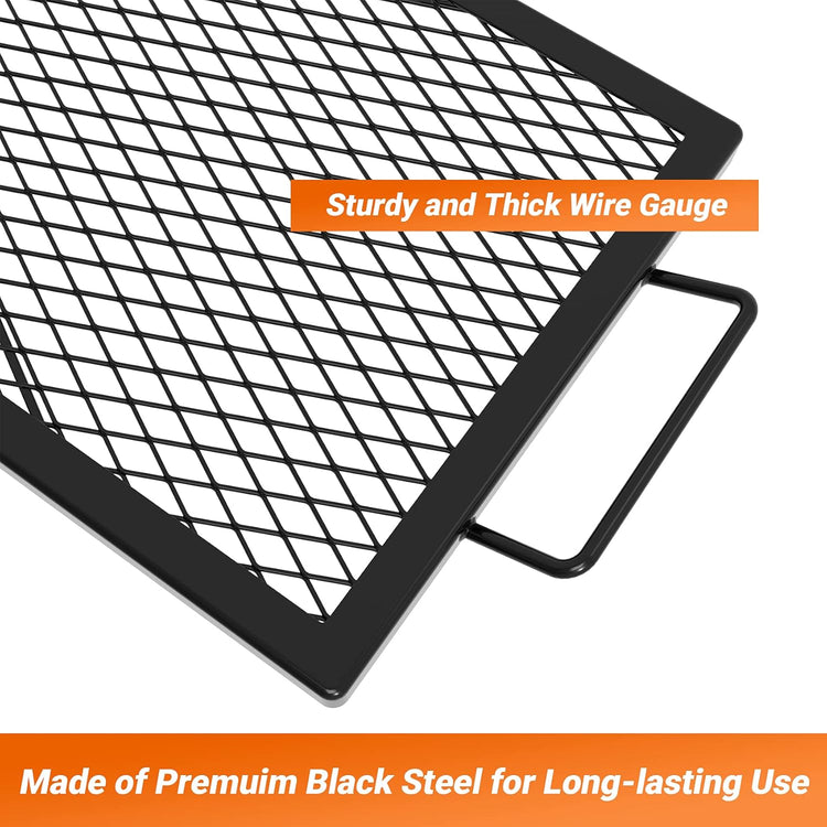 onlyfire Rectangle X-Marks Fire Pit Cooking Grate, Campfire Grill Grate with Handles, Heavy Duty Steel BBQ Grill Grate for Outdoor, 40-Inch