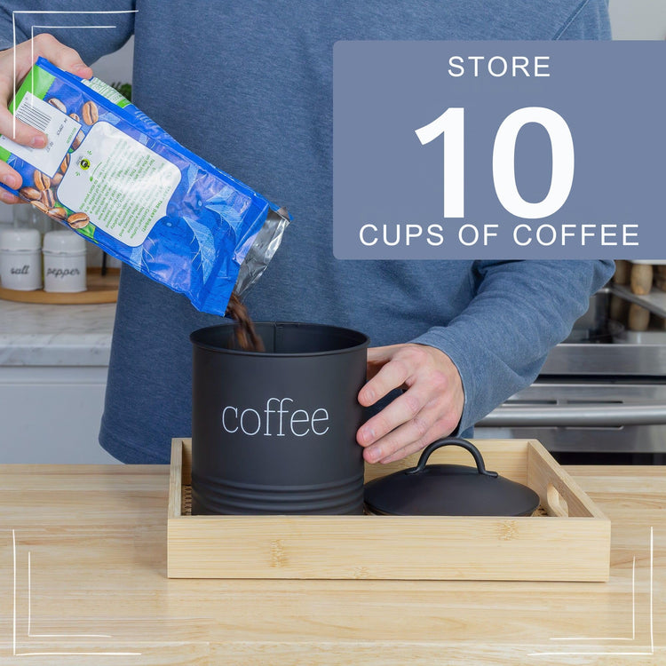 Enamelware Black Coffee Canister; Modern Farmhouse Style Coffee Storage for Kitchen