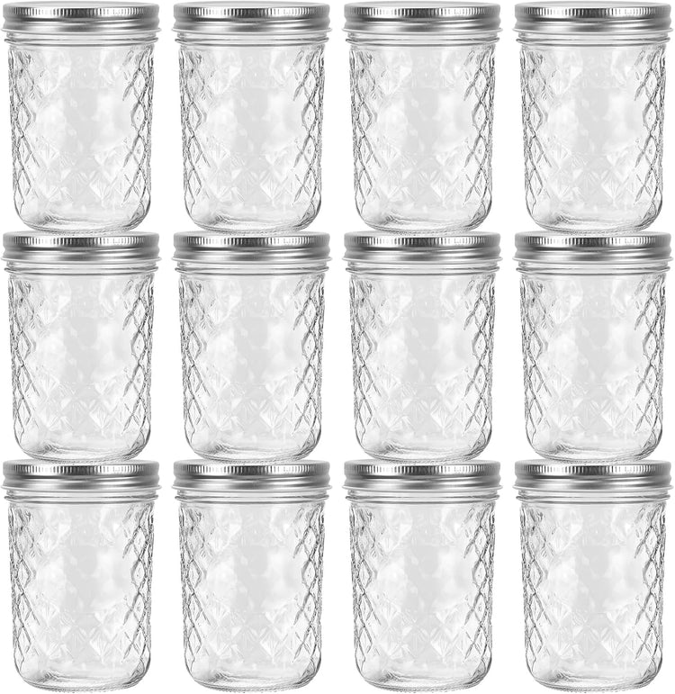 Eathtek 16oz Wide Mouth Glass Mason Jars 12 Pack, 480 ml Glass Canning Jars with Airtight Lids, Ideal for Salad, Meal Prep, Perserving,Pickling, Jam, Honey With Lids