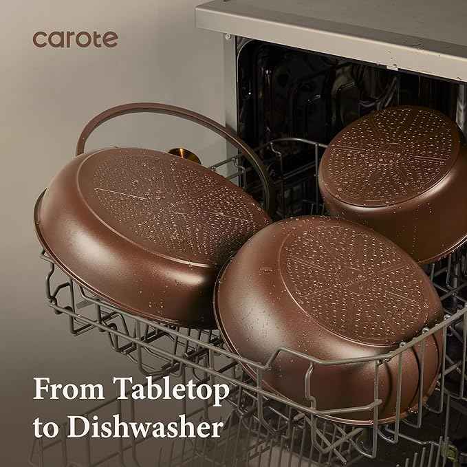 CAROTE 21pcs Pots and Pans Set, Nonstick Cookware Set Detachable Handle, Induction Kitchen Cookware Sets Non Stick with Removable Handle, RV Cookware Set, Oven Safe, Brown