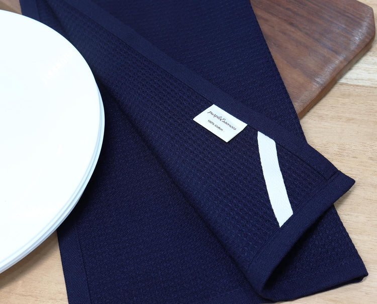 PurpleEssences Waffle Weave Kitchen Towel, 100% Cotton - 15 x 25 Inches, with Hanging Loop Ultra Soft Absorbent Quick Drying Dish Cloth, Tea and Hand Towels, 6 Pack - Navy Blue - Nestoria