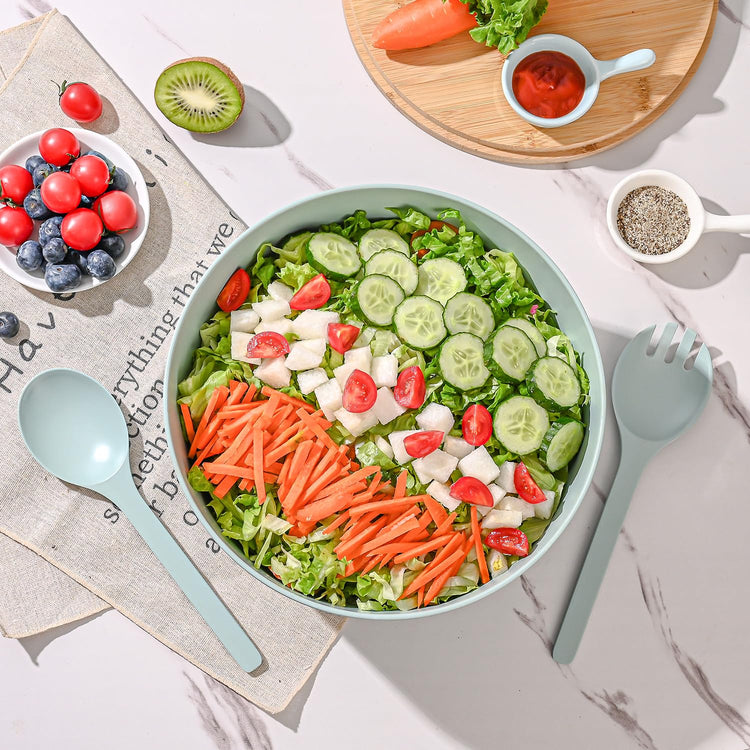 Bamboo Fiber Salad Bowl with Servers Set Large 9.8inches Nature Bamboo Mixing Bowl with Servers with Lid Spoon and Fork for Fruits