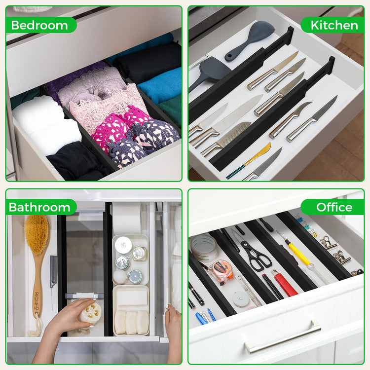 4 Pack Bamboo Drawer Dividers Organizer with Inserts 2.6'' High (4 Count)