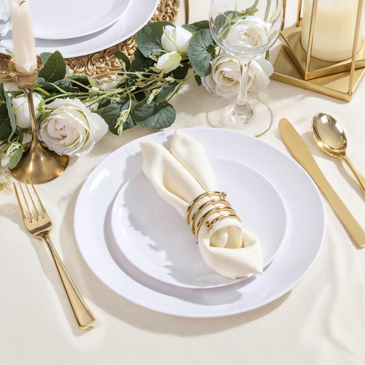 PULOTE 200 Pieces White Plastic Plates Disposable - Include 100PCS 10 inch Dinner & 100PCS 7 inch Dessert Plates, Ideal for Party & Wedding