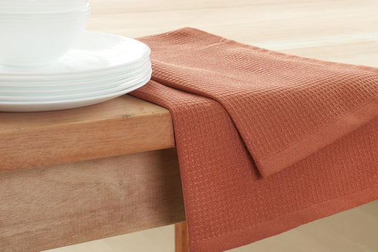 PurpleEssences Rust Waffle Weave Kitchen Towel, 100% Cotton - 15 x 25 Inches, with Hanging Loop Ultra Soft Absorbent Quick Drying Dish Cloth, Tea and Hand Towels, 6 Pack - Spring Summer - Rust - Nestoria