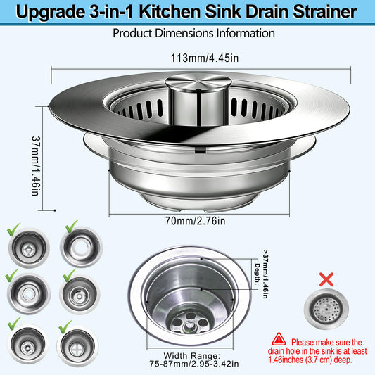 Kitchen Sink Drain Strainer for 3