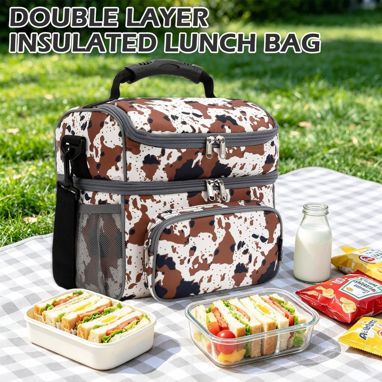 Double Layer Cooler Insulated Lunch Bag Adult Lunch Box Large Tote Bag for Men (2 Count)