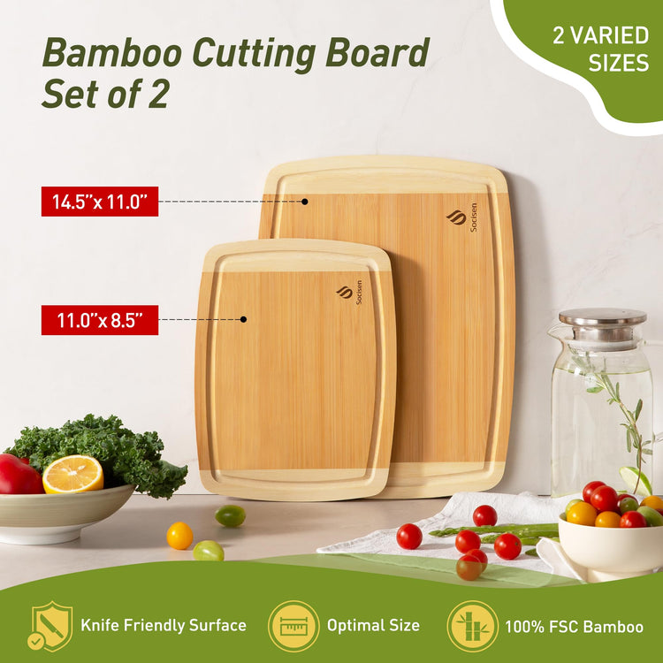 Bamboo Cutting Board Set Non Slip Feet Over Sink Brides Her Wedding Day Bridal Shower Engaged Engagement Hostess Couple Newly Wed House Christmas Married Future Mrs fiancee Unique Cool Gifts (2 Count)