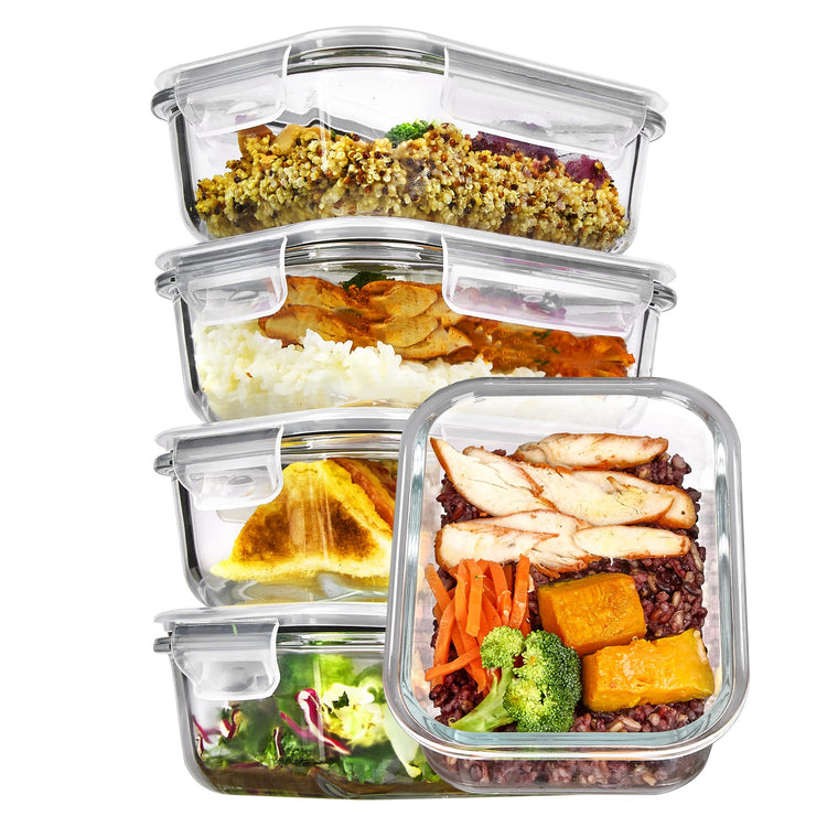 5Pack 22oz Glass Storage Containers with Lids (5 Count)