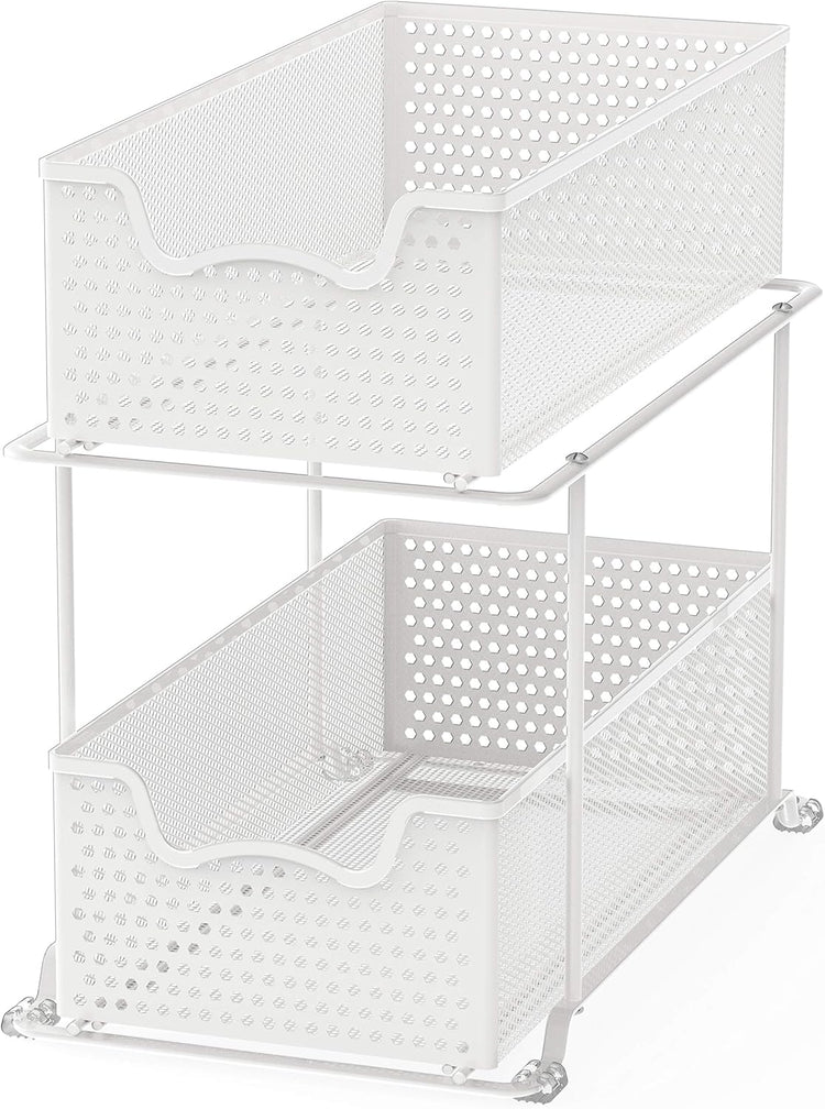 Simple Houseware 2 Tier Sliding Cabinet Basket Organizer Drawer, White