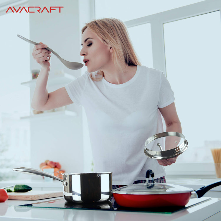Tri Ply Stainless Steel Saucepan with Glass Strainer Lid