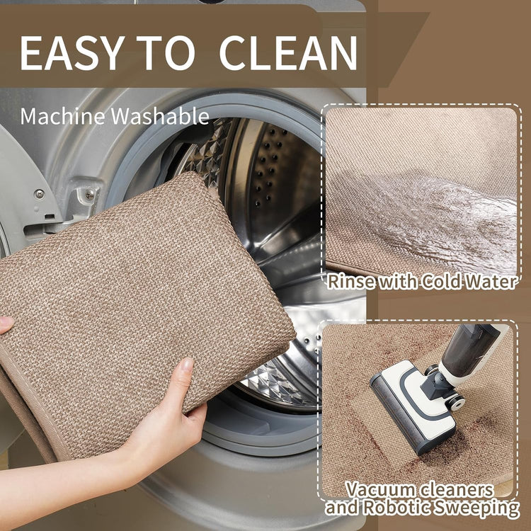 Kitchen Mats for Floor, Super Absorbent Kitchen Rugs Non Slip Washable, Soft Imitation Linen Braided Kitchen Runner Rug, Standing Mat Kitchens Sink Mat, Easy to Clean, Brown 17x71