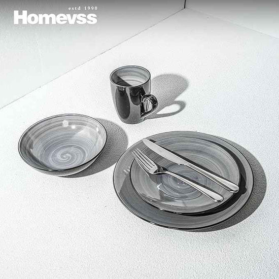 Stoneware Sonoma 16pc Dinnerware Set, Black + Speckled Spin Wash Grey