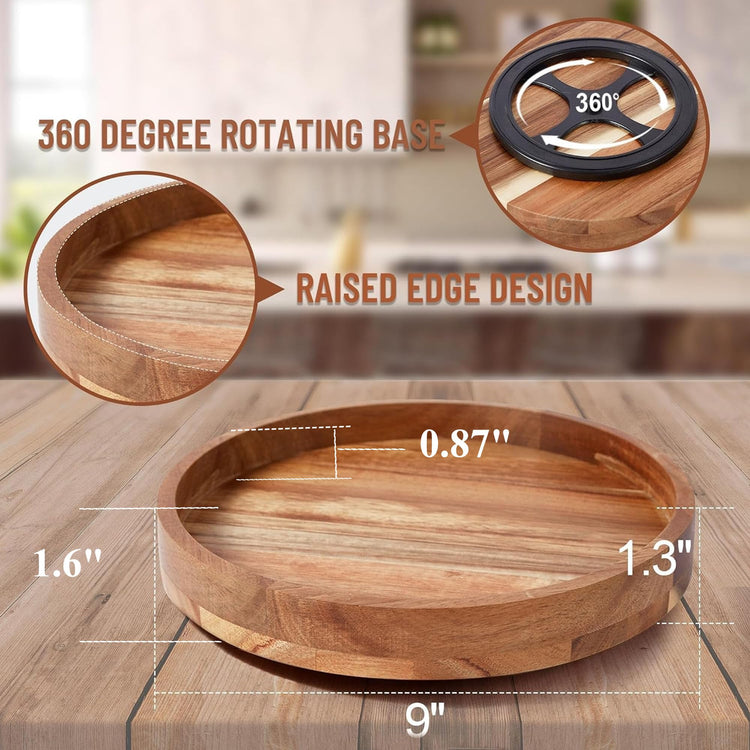 9" Acacia Wood Lazy Susan Organizer for Cabinet