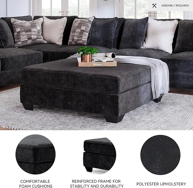 Signature Design by Ashley Lavernett Contemporary Square Oversized Accent Ottoman, Dark Gray