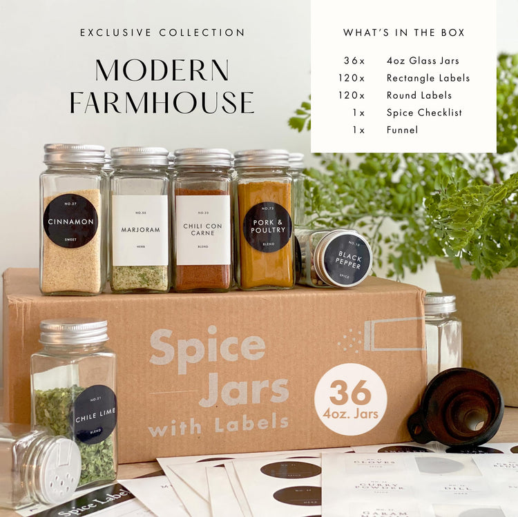 Thick Glass Spice Jars With Metal Lids And Labels (36 Count)