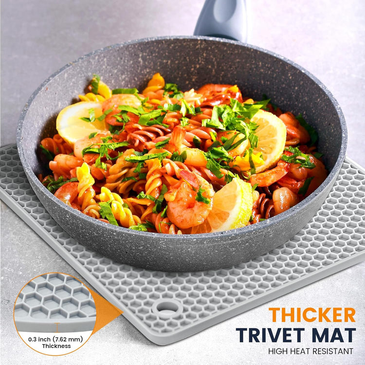 Silicone Trivet Mats 4 Heat Resistant Pot Holders Multipurpose Non-Slip Hot Pads for Kitchen Potholders, Drying mat, Jar Opener, Spoon Holder, Coaster(Nordic Grey)