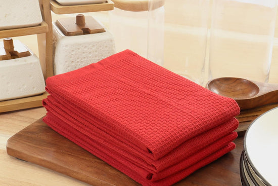 PurpleEssences Waffle Weave Kitchen Towel, 100% Cotton - 15 x 25 Inches, with Hanging Loop Ultra Soft Absorbent Quick Drying Dish Cloth, Tea and Hand Towels, 6 Pack - Spring Summer - Red - Nestoria