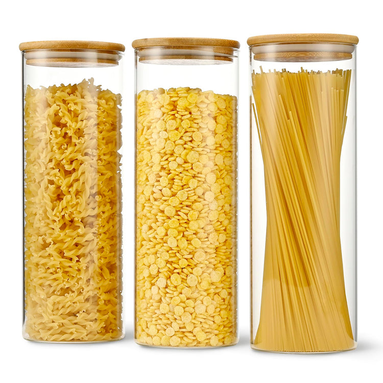 70oz Straight cylindrical Airtight Storage Jars with Bamboo Lid Set of 3 Storage Container Glass Jars (3 Count)
