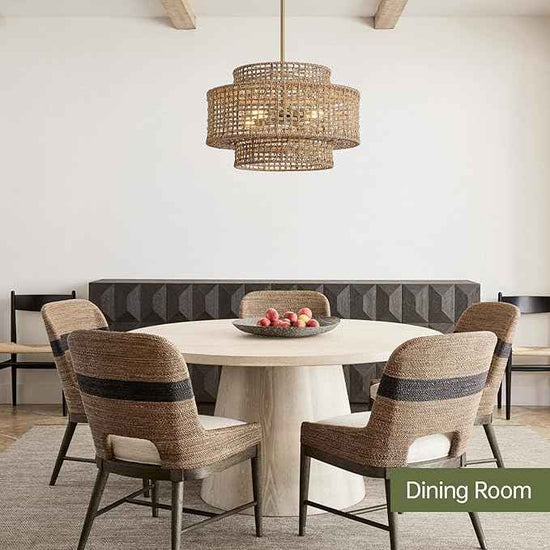 17.7” Boho Rattan Chandelier Light Fixture 4-Light Hand Woven Rustic Chandeliers with Wicker Shade, Farmhouse Chandelier Hanging Light for Dining Room Kitchen Island, Living Room, Foyer