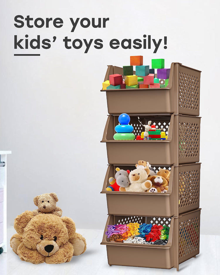 TidyFriend Plastic Stackable Storage Bins for Pantry (4 Count)