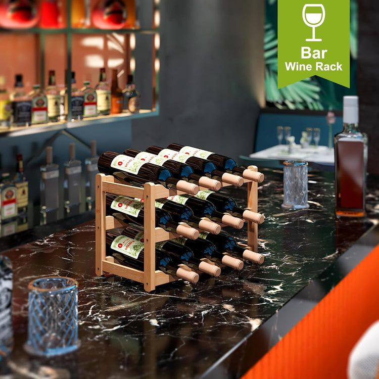 BMOSU Bamboo Wine Rack Wine Storage Cabinet Shelf 12 Bottle Wine Racks Countertop Sturdy for Kitchen Dining Room Pantry - 3 Tiers Wine Rack(Natural)