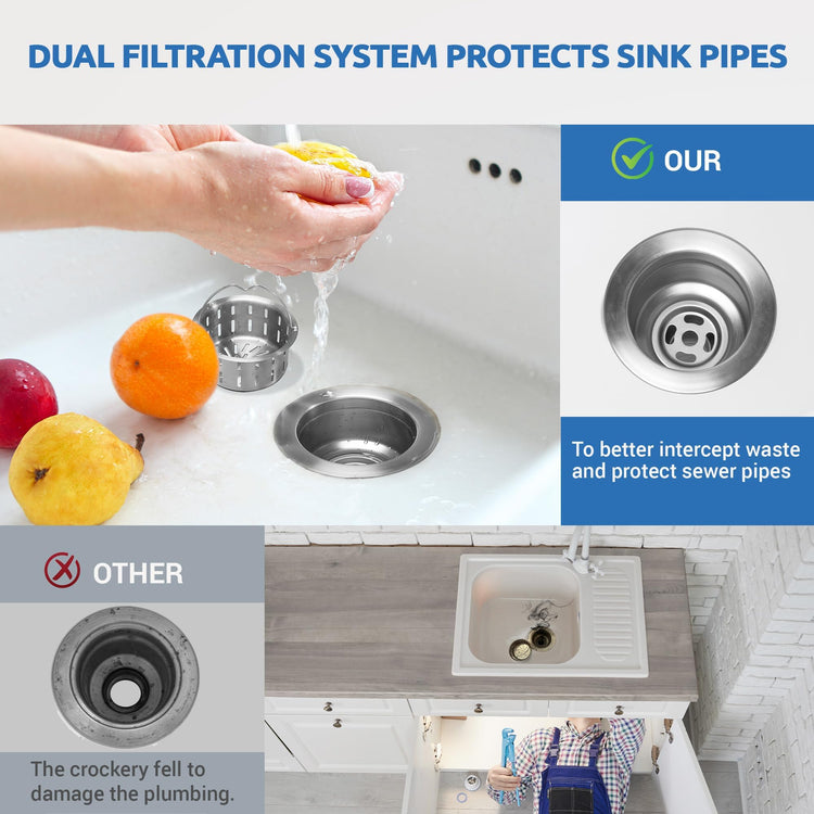 Kitchen Sink Drain Assembly with Removable Deep Basket Strainer