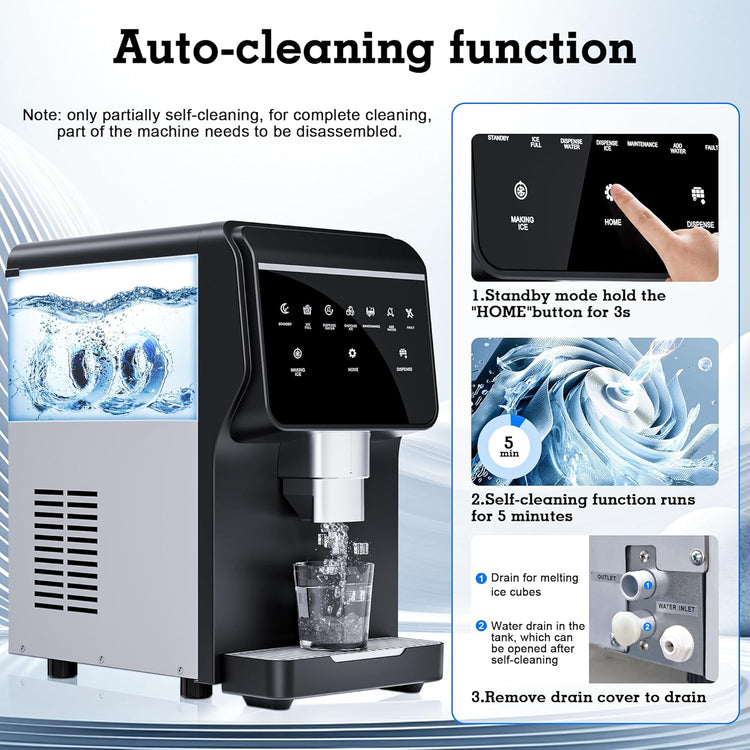 Nugget Ice Maker 66Lbs/24H Chewable Pellet Ice Machine, Built-in 6lbs Ice Storage, Self-Cleaning Function,Stainless Steels Ice Machine for Home,Office,Party,RV