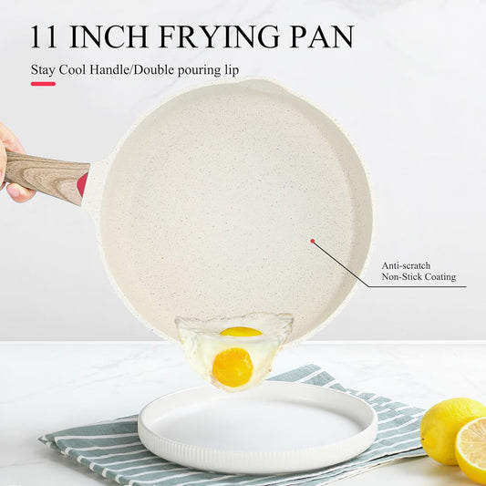 Vinchef Nonstick Frying Pan Anti Scratch,11 Inch Skillet Cast Aluminum Cookware, Induction Compatible White - Nestoria