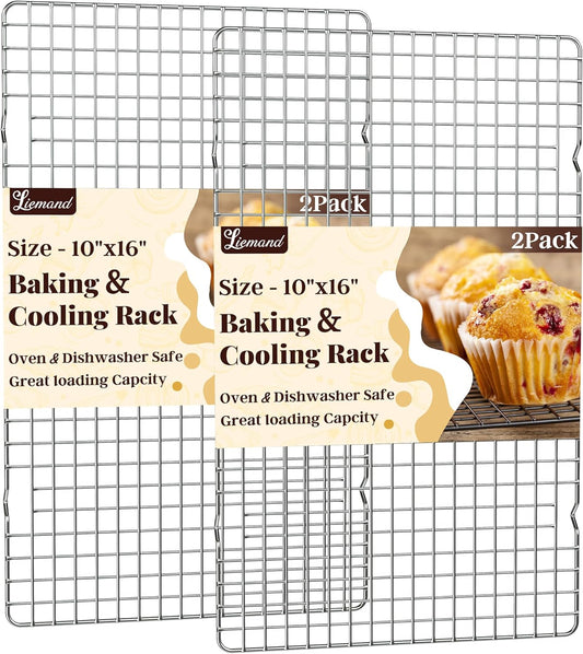 Cooling Racks for Cooking and Baking - 2 PCS 10" x 16" Grid Wire Baking Rack for Oven Cooking, Baking, Grilling, Roasting -Dishwasher Safe Bacon Rack- Fits Jelly Roll Cookie Sheet Pan-Box Packaging - Nestoria
