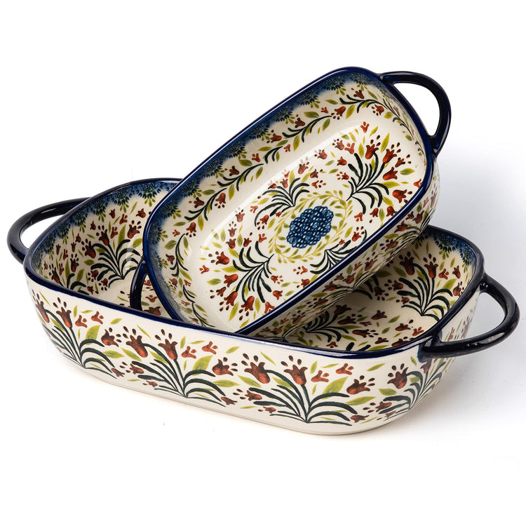 Baking Dish Ceramic Baking Pan Blue Casserole Dish Rectangular Baking Set 2pcs Bakeware Sets Single Serving Size Lasagna Pan Baking Dishes for oven (2 Count)