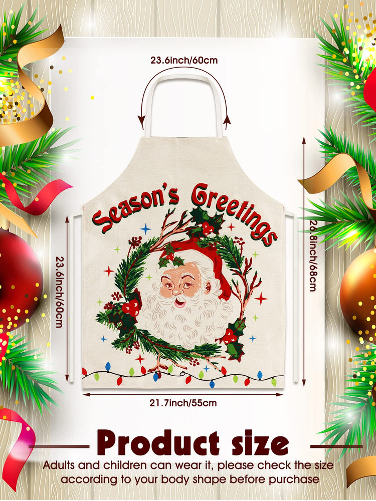 4 Pcs Christmas Aprons Adjustable Kitchen Cooking Aprons Xmas Buffalo Plaid Merry Christmas BBQ Bib for Adults (4 Count)