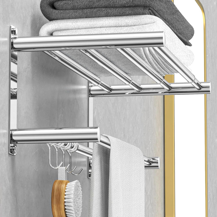 Adjustable Towel Bar for Bathroom Wall Mount17-30.7inch Adhesive Shower Towel Rack Stainless Steel Bath Towel Holders for Toilet Kitchen Double Towel Hanger (Mobile Hook Towel Rack)