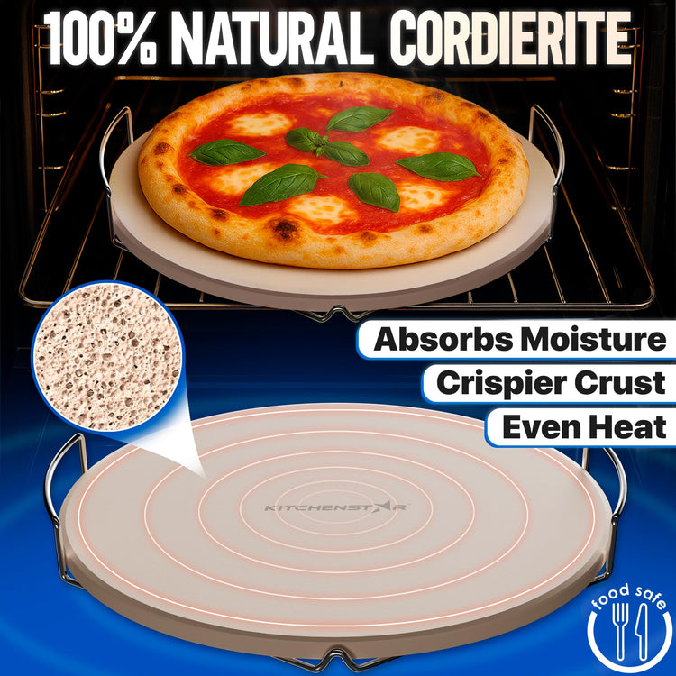 12 inch Pizza Stone for Oven and BBQ Grill with Handles