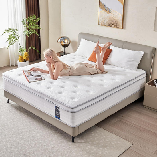 Queen Mattress, 10 Inch Hybrid Mattress in a Box, Memory Foam and Individual Pocket Springs, Fiberglass Free, Soft and Breathable, Medium Firm Feel - Nestoria
