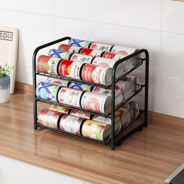 AIYAKA Can Rack Organizer, 3 Tier Stackable Can Storage Dispenser, for Food Storage, Kitchen or Pantry, Storage for 36 Cans, Black