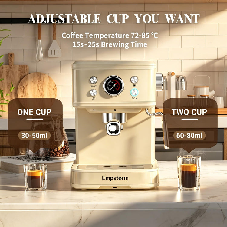 04E 20 Bar Espresso Machine with Milk Frother Steam 1100W Cream white