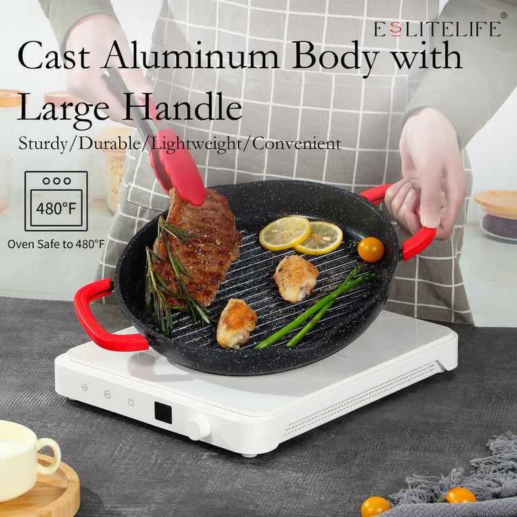 Nonstick Grill Pan with Lid & Tongs for Stove Tops