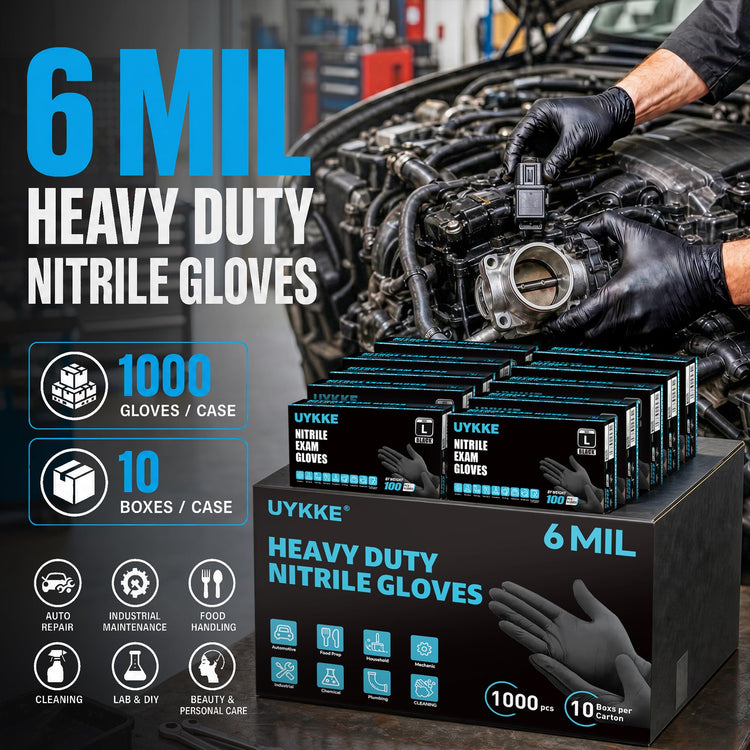 Gloves Nitrile Gloves Disposable Latex Rubber Black Gloves Black Nitrile Latex Gloves XL Disposable Glove Rubber Nitrile Glove HEAVY DUTY 6 Mil Glove (1000 Count)