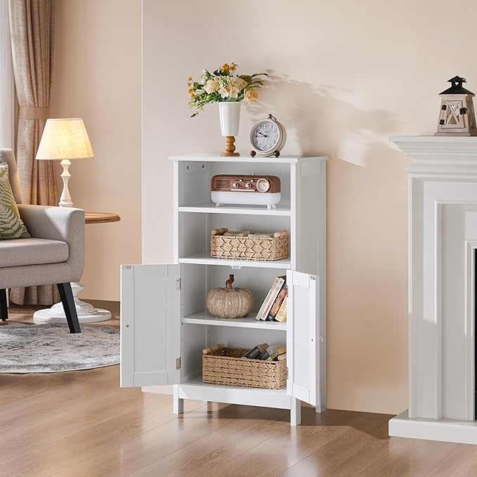 Yaheetech Bathroom Floor Cabinet, Free Standing Cabinet with Double Door and Adjustable Shelf, Side Tall Storage Organizer for Living Room/Kitchen/Hallway/Home Office, White