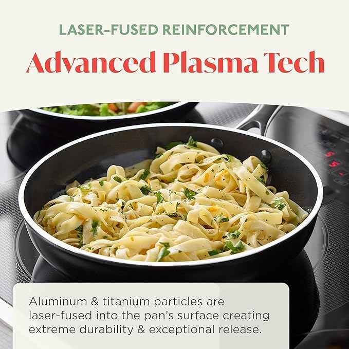 Orfeo 9.5” Nonstick Frying Pan, Made in Italy, Diamond Ceramic PFAS-Free Cookware, Induction Ready, Scratch Resistant, Laser-Fused Surface for Durability, Dishwasher Safe, Black