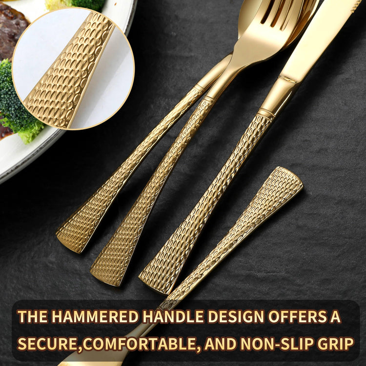 Hammered Gold Silverware Set for 8 (40 Count)
