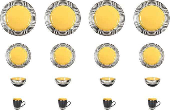 16 Piece Dinnerware Set, Ceramic Plates and Bowls Sets for 4, Microwave and Dishwasher Safe, Handcrafted Tree Bark Series Dish Set, Sunflower/Yellow
