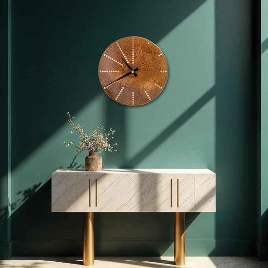 Handmade Pure Copper Wall Clock for Home Decoration, Decor Clock for Living Room, Bedroom and Kitchen, Rustic Decorative Mural Clock Art for Farmhouse (Time Dots, 17.7)