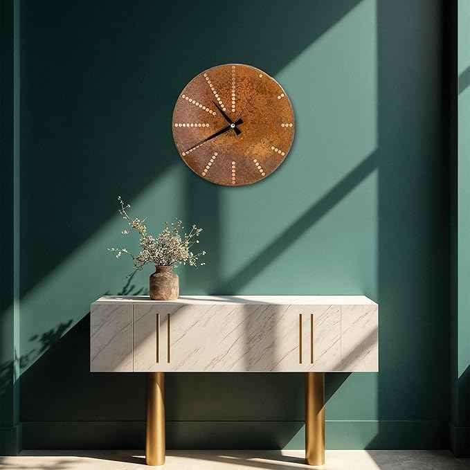 Handmade Pure Copper Wall Clock for Home Decoration, Decor Clock for Living Room, Bedroom and Kitchen, Rustic Decorative Mural Clock Art for Farmhouse (Time Dots, 11)