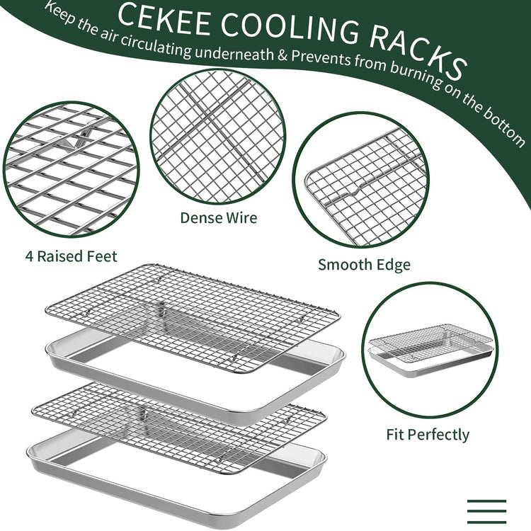 Small Baking Sheet with Rack Set [2 Cookie Sheets + 2 Baking Racks]