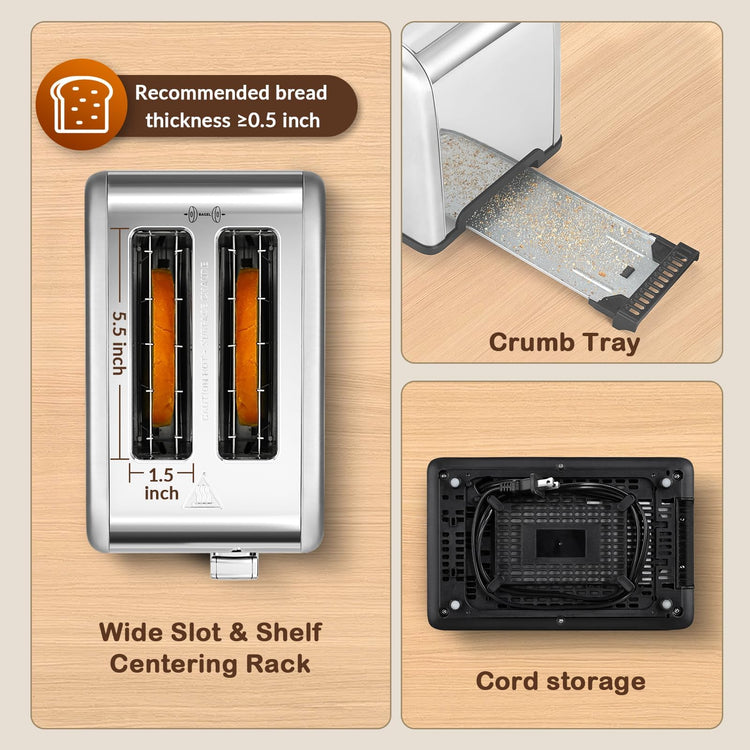 2 Slice Toaster Touch Screen 1.5" Wide Slot